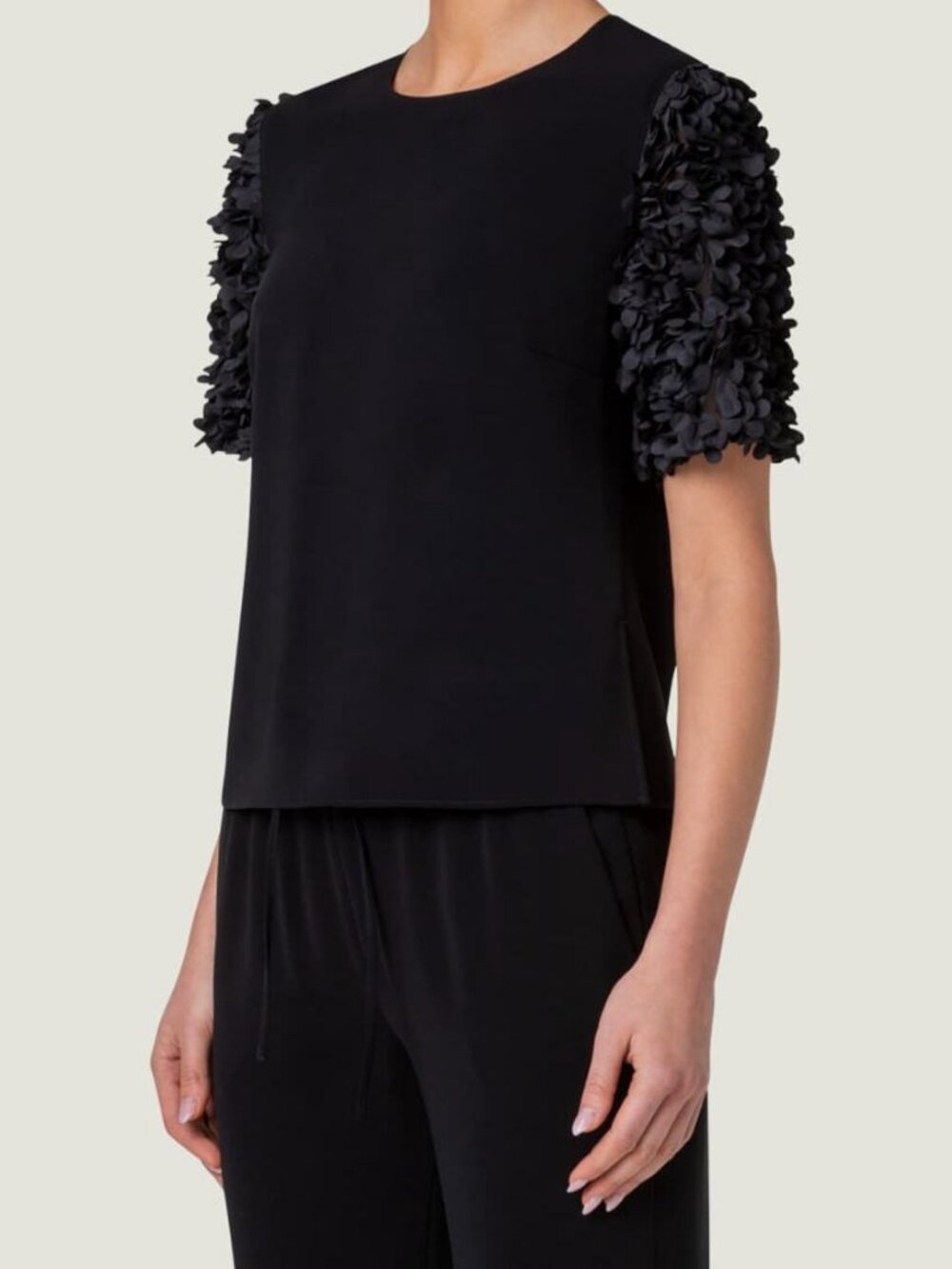 Akris Punto Women's Black 3D Lasercut Flakes Blouse Top Size 8